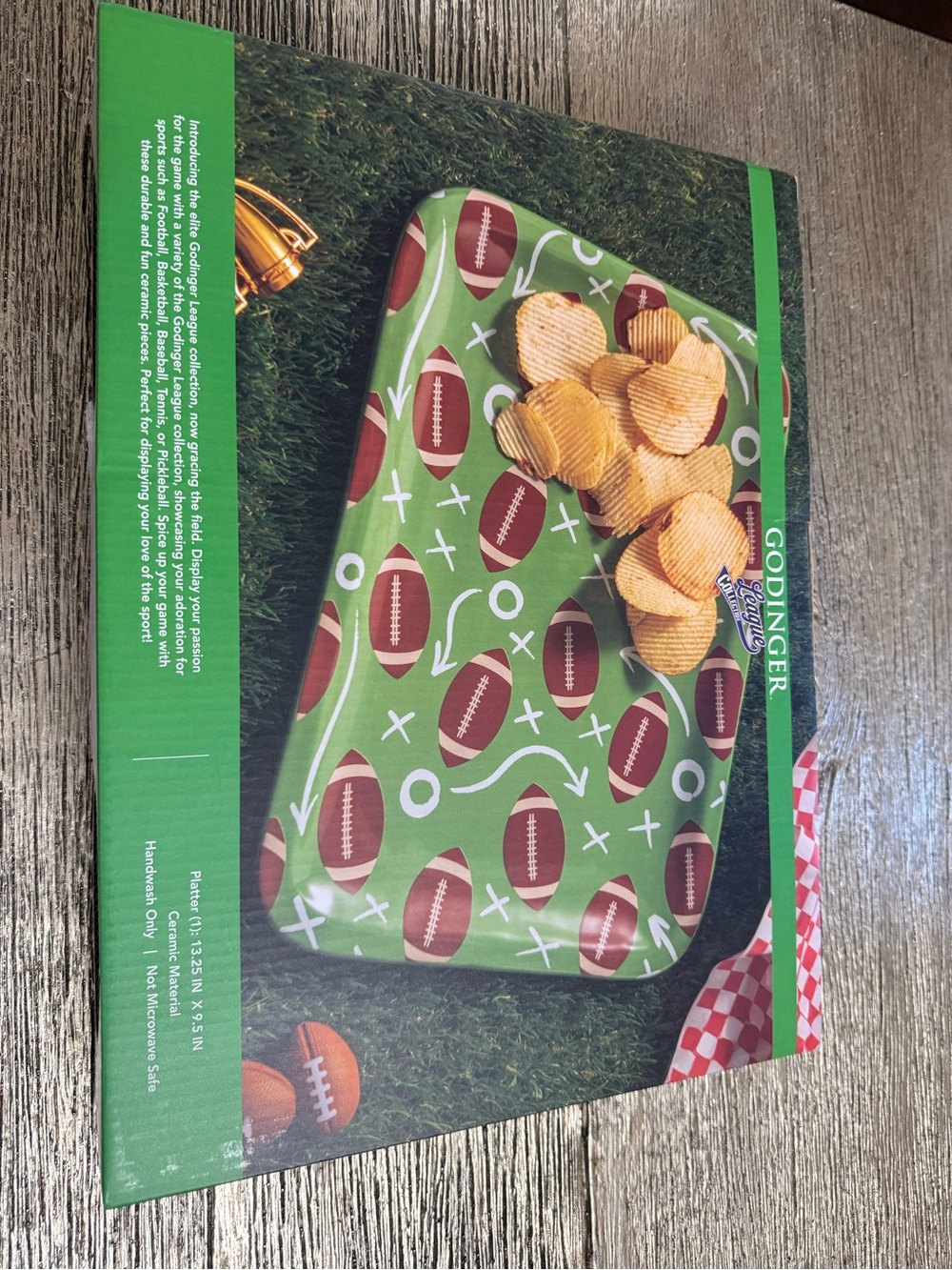 Godinger Green and Brown Football Print Serving Tray